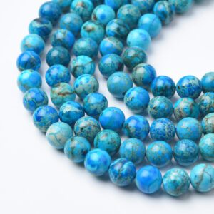Sky Blue Sea Sediment Jasper Beads 8mm, Grade AAA Imperial Jasper Round Smooth Gemstone Strand for Jewelry Making GRN647