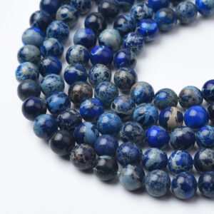 Deep Blue Sea Sediment Jasper Beads 8mm, Natural Imperial Jasper Round Smooth Gemstone Strand for Boho Jewelry Making GRN648