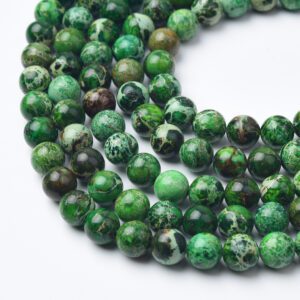 Deep Green Imperial Jasper Beads 8mm, Natural Snake Skin Jasper Round Smooth Gemstone Strand for Earthy Jewelry Making GRN649