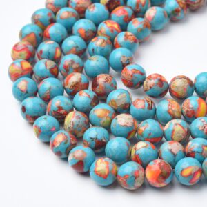 Multicolor Imperial Jasper Beads 8mm, Blue Orange Red Snake Skin Jasper Round Smooth Gemstone Strand for Jewelry Making GRN652