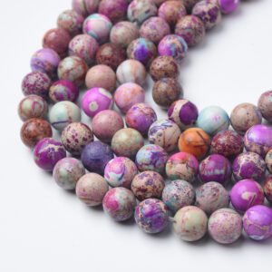 Purple Pink Beige Jasper Beads 8mm, Natural Imperial Jasper Round Smooth Gemstone Strand for Boho Jewelry Making GRN653