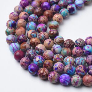 Multicolor Imperial Jasper Beads 8mm, Purple Pink Blue Snake Skin Jasper Round Smooth Gemstone Strand for Boho Jewelry GRN654