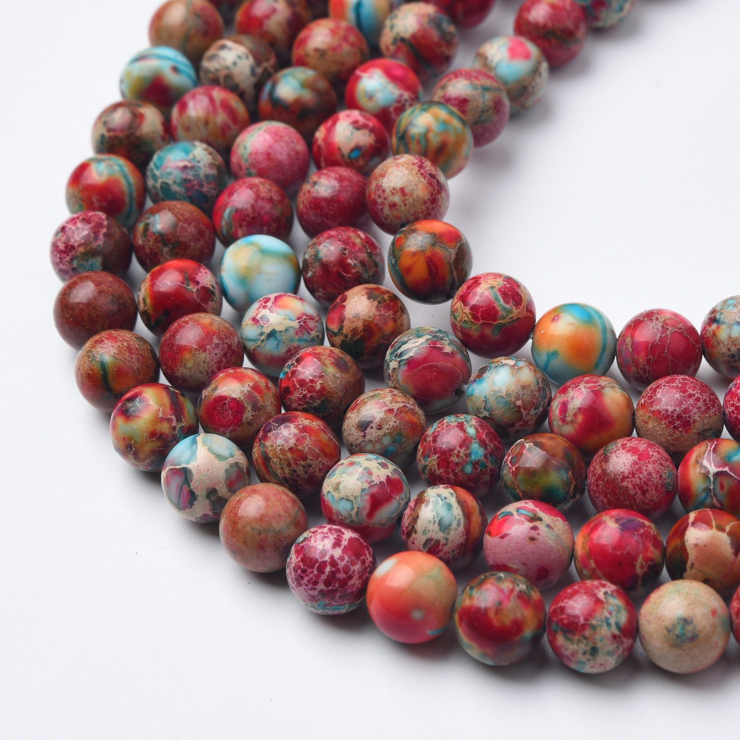 Earth Tone Imperial Jasper Beads 8mm, Red Turquoise Orange Snake Skin Jasper Round Smooth Strand for Boho Jewelry GRN655