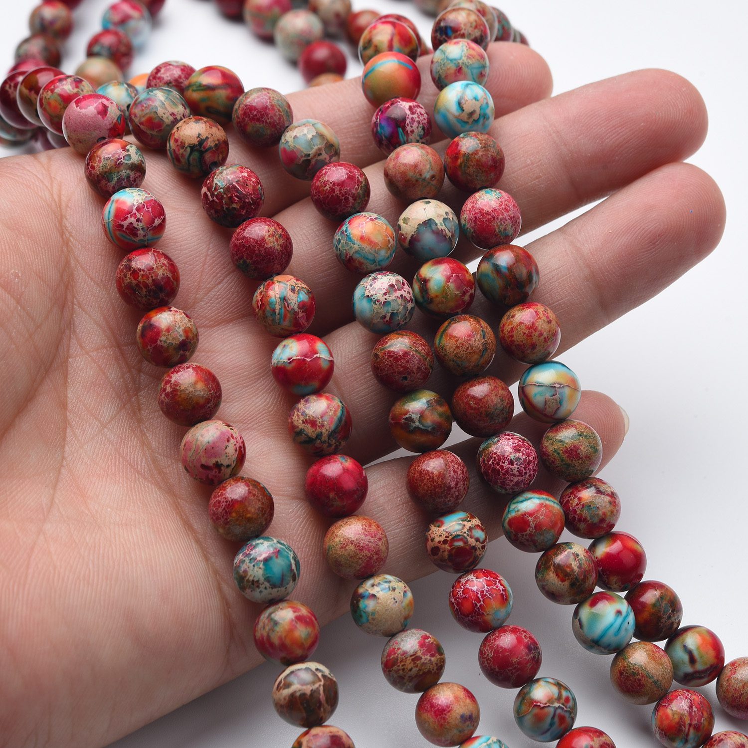 Earth Tone Imperial Jasper Beads 8mm, Red Turquoise Orange Snake Skin Jasper Round Smooth Strand for Boho Jewelry GRN655 - Image 2