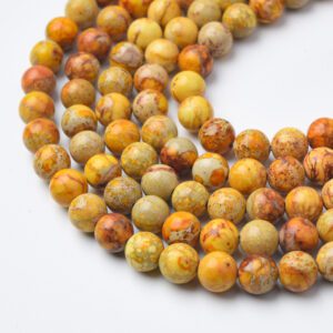 Yellow Imperial Jasper Beads 8mm, Sea Sediment Snake Skin Jasper Round Smooth Gemstone Strand for Bright Boho Jewelry GRN657