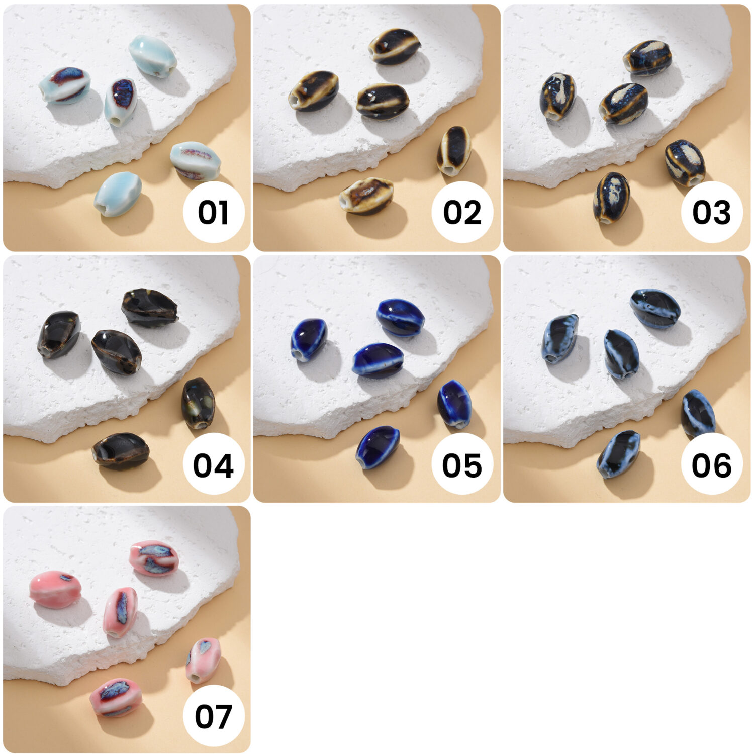 Dark Ceramic Seed Beads Hand-Painted Clay Beads for Rustic Boho Jewelry Making, Organic Shape Beads for Bracelets & Earrings 16x10mm, ORG255