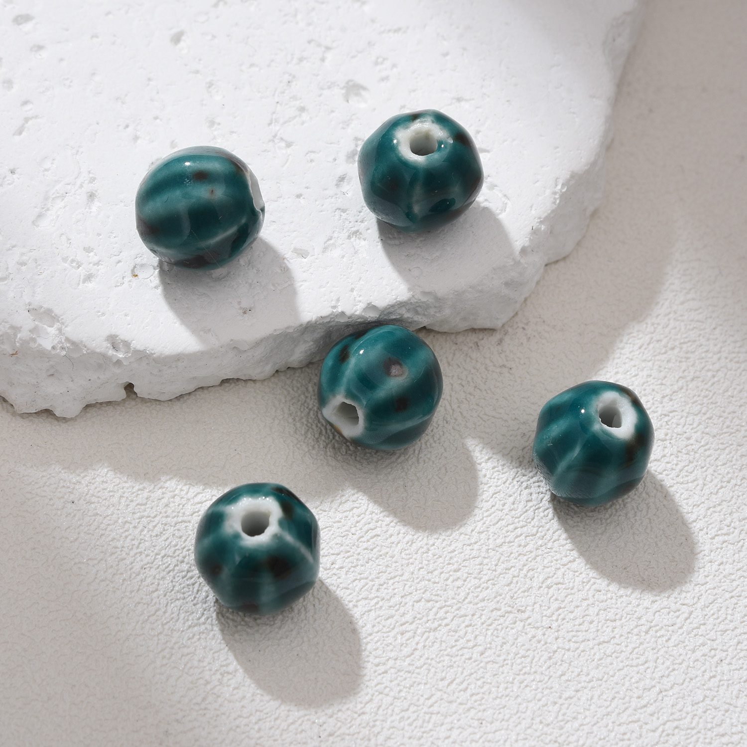 Round Ceramic Bead Large Hole, Hand-Painted Artisan Jewelry Bead, Chunky Clay Bead for Bracelets, Necklaces, Boho DIY Craft 11x10mm ORG259 - Image 2