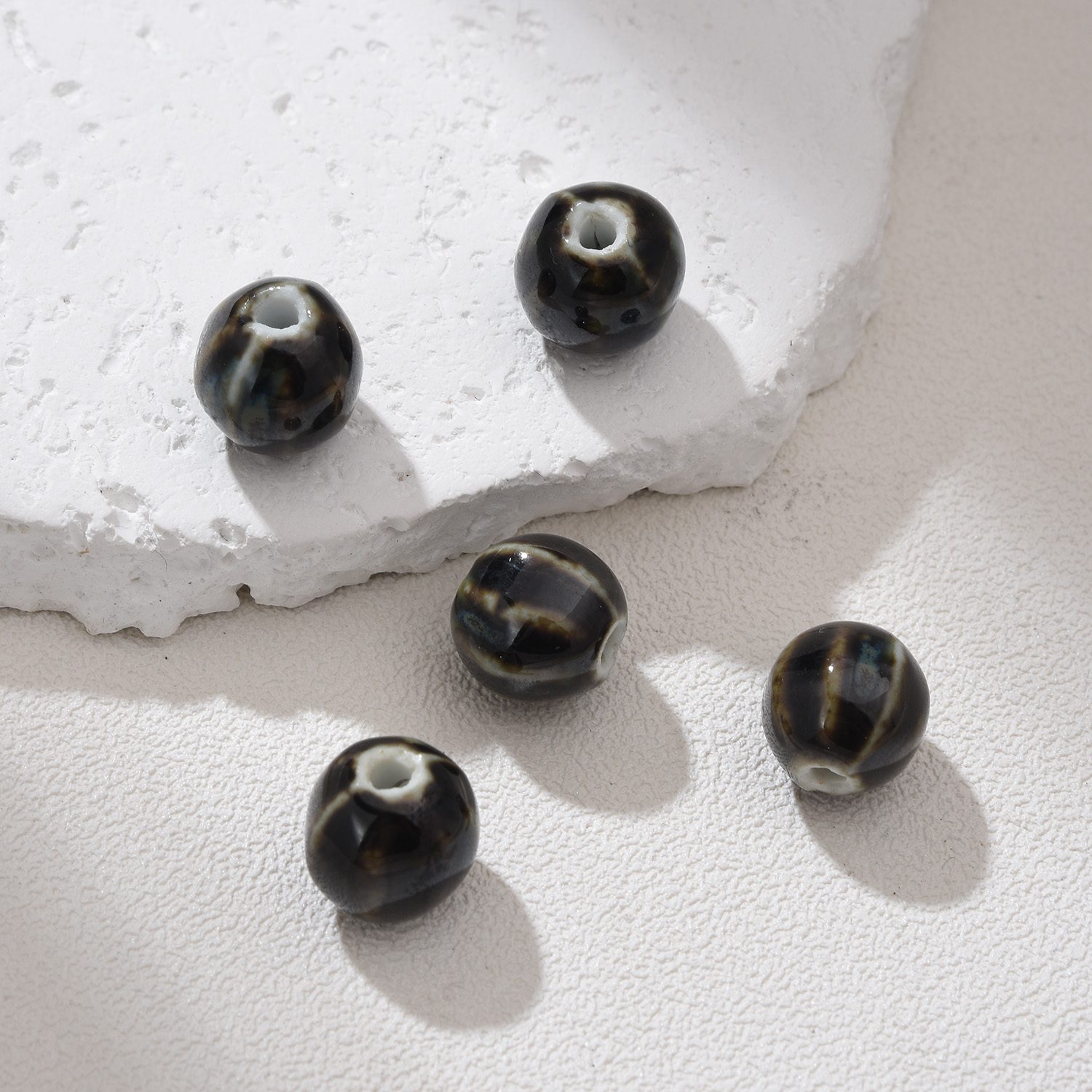 Round Ceramic Bead Large Hole, Hand-Painted Artisan Jewelry Bead, Chunky Clay Bead for Bracelets, Necklaces, Boho DIY Craft 11x10mm ORG259 - Image 3