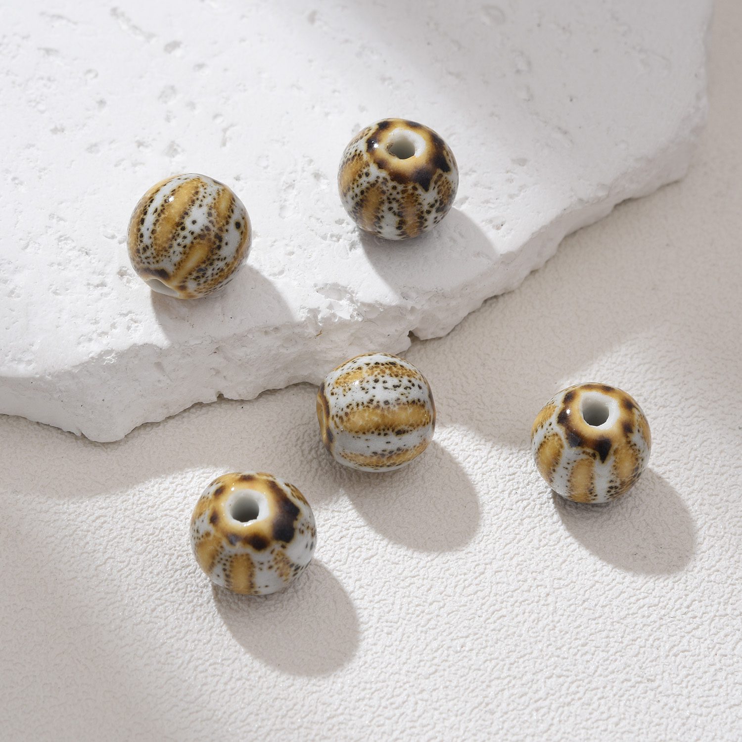 Round Ceramic Bead Large Hole, Hand-Painted Artisan Jewelry Bead, Chunky Clay Bead for Bracelets, Necklaces, Boho DIY Craft 11x10mm ORG259 - Image 6