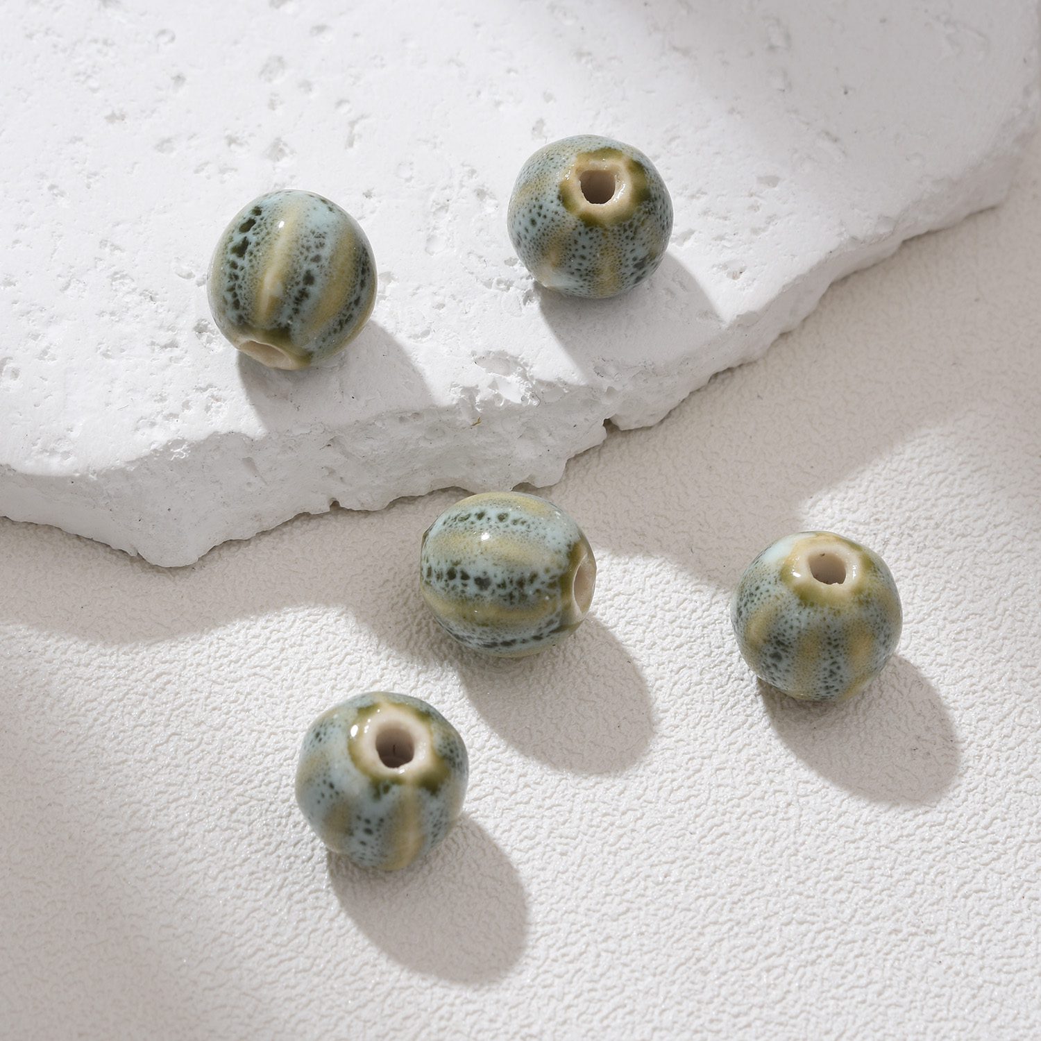 Round Ceramic Bead Large Hole, Hand-Painted Artisan Jewelry Bead, Chunky Clay Bead for Bracelets, Necklaces, Boho DIY Craft 11x10mm ORG259 - Image 4