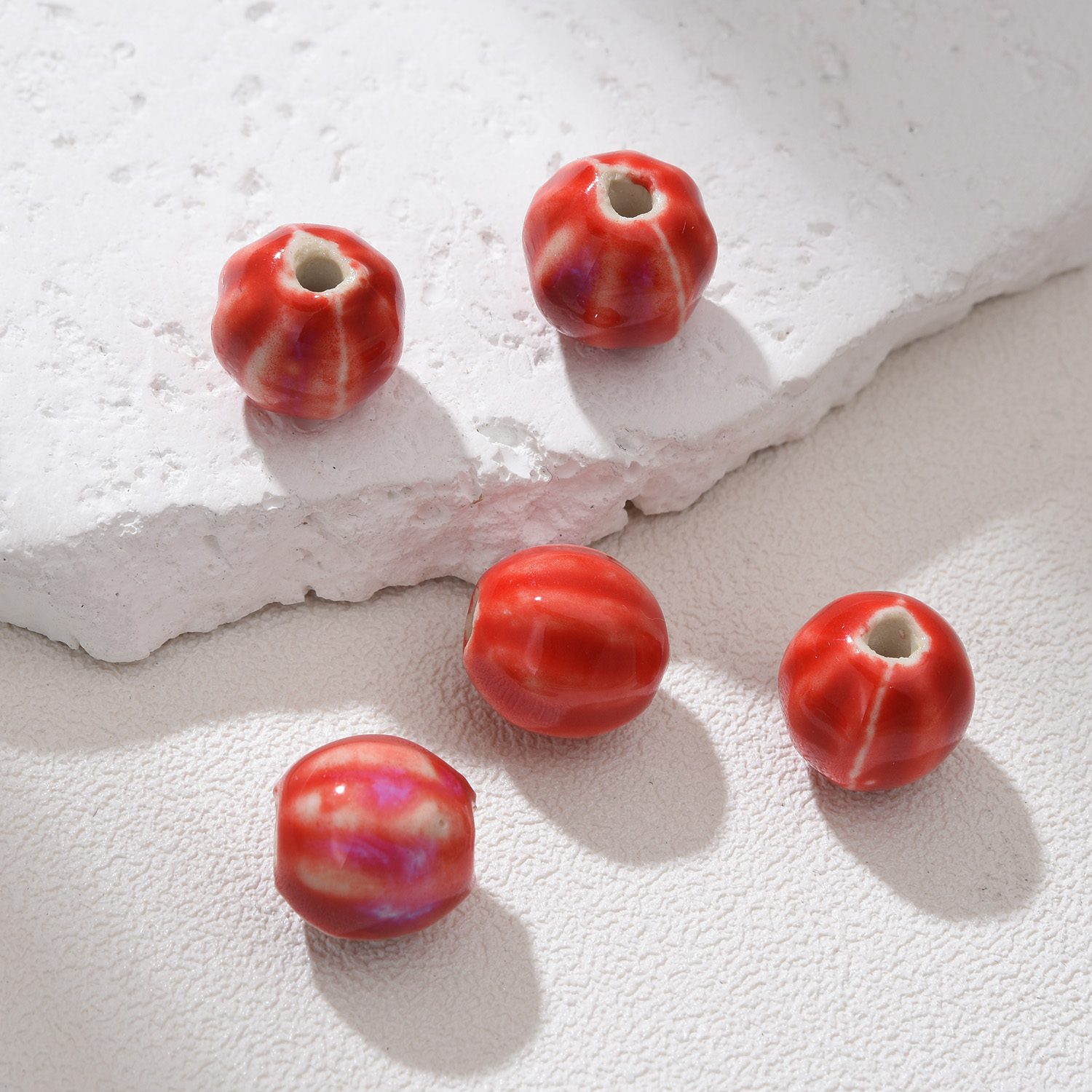 Round Ceramic Bead Large Hole, Hand-Painted Artisan Jewelry Bead, Chunky Clay Bead for Bracelets, Necklaces, Boho DIY Craft 11x10mm ORG259 - Image 9