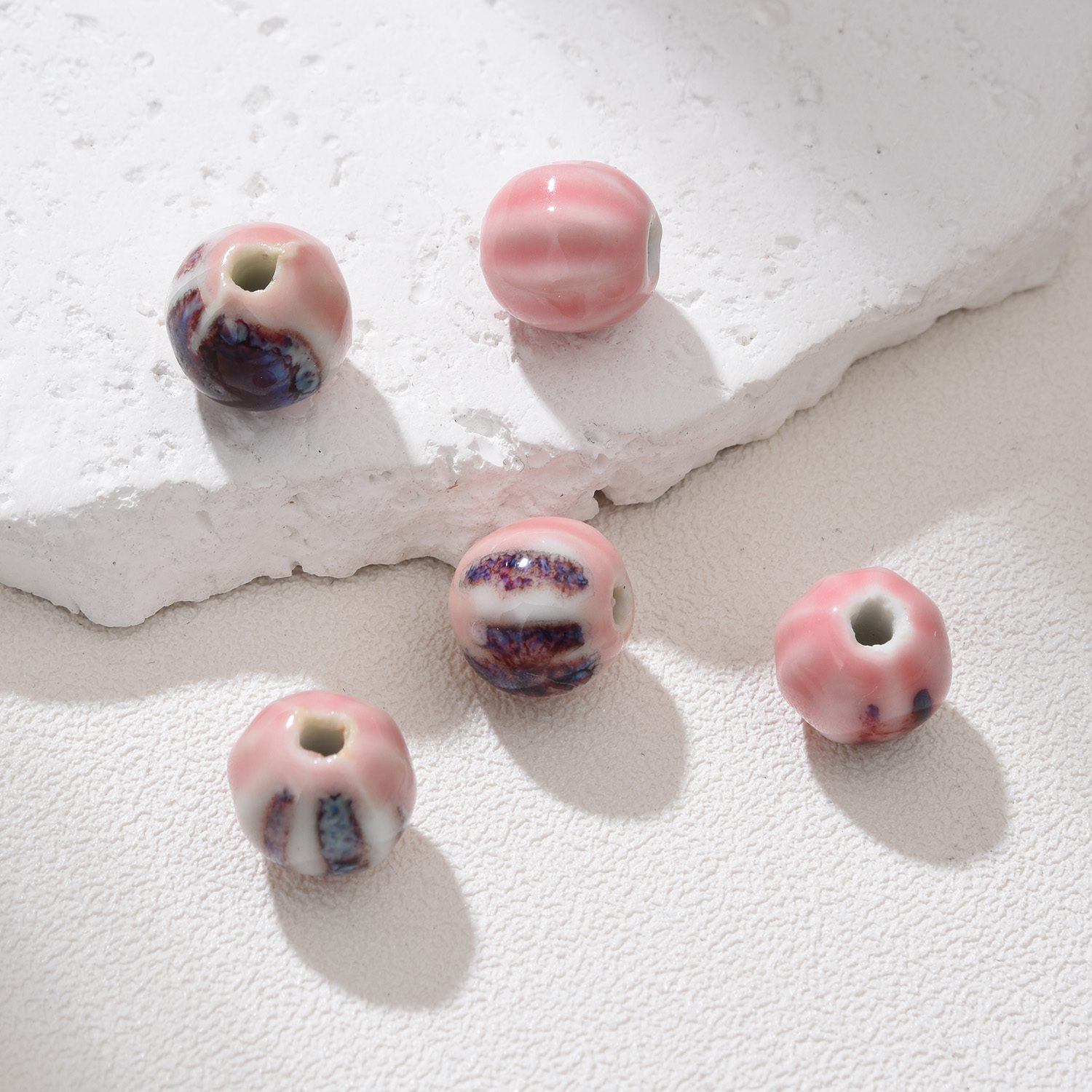 Round Ceramic Bead Large Hole, Hand-Painted Artisan Jewelry Bead, Chunky Clay Bead for Bracelets, Necklaces, Boho DIY Craft 11x10mm ORG259 - Image 8