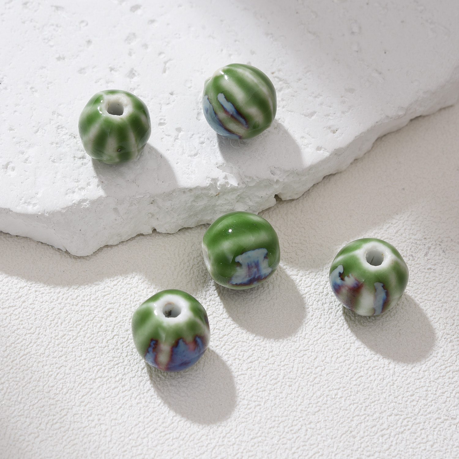 Round Ceramic Bead Large Hole, Hand-Painted Artisan Jewelry Bead, Chunky Clay Bead for Bracelets, Necklaces, Boho DIY Craft 11x10mm ORG259 - Image 7