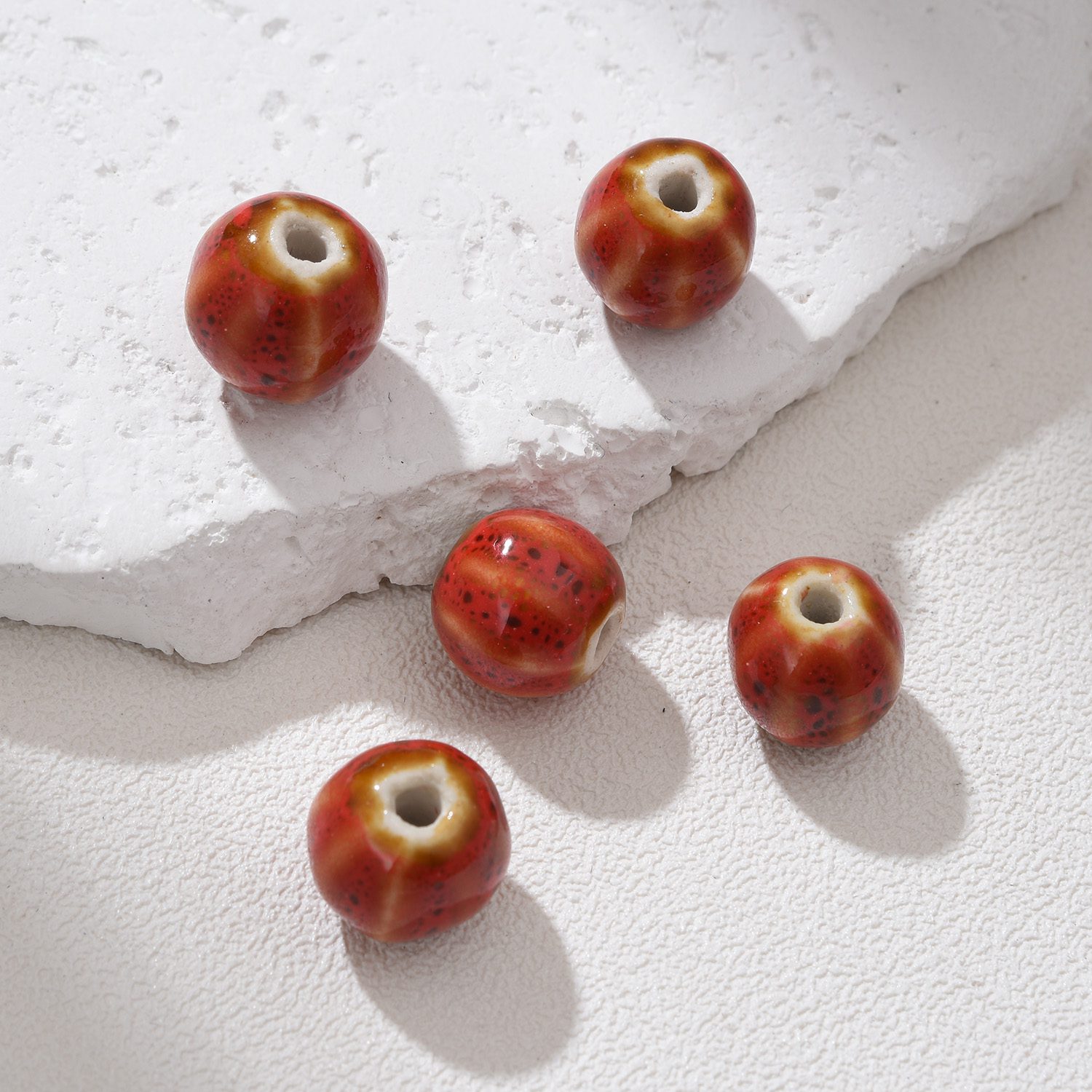 Round Ceramic Bead Large Hole, Hand-Painted Artisan Jewelry Bead, Chunky Clay Bead for Bracelets, Necklaces, Boho DIY Craft 11x10mm ORG259 - Image 10