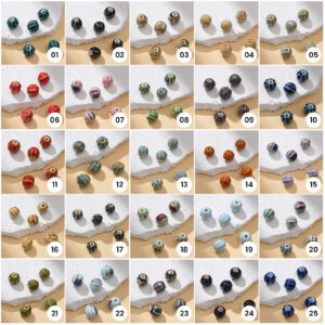 Round Ceramic Bead Large Hole, Hand-Painted Artisan Jewelry Bead, Chunky Clay Bead for Bracelets, Necklaces, Boho DIY Craft 11x10mm ORG259