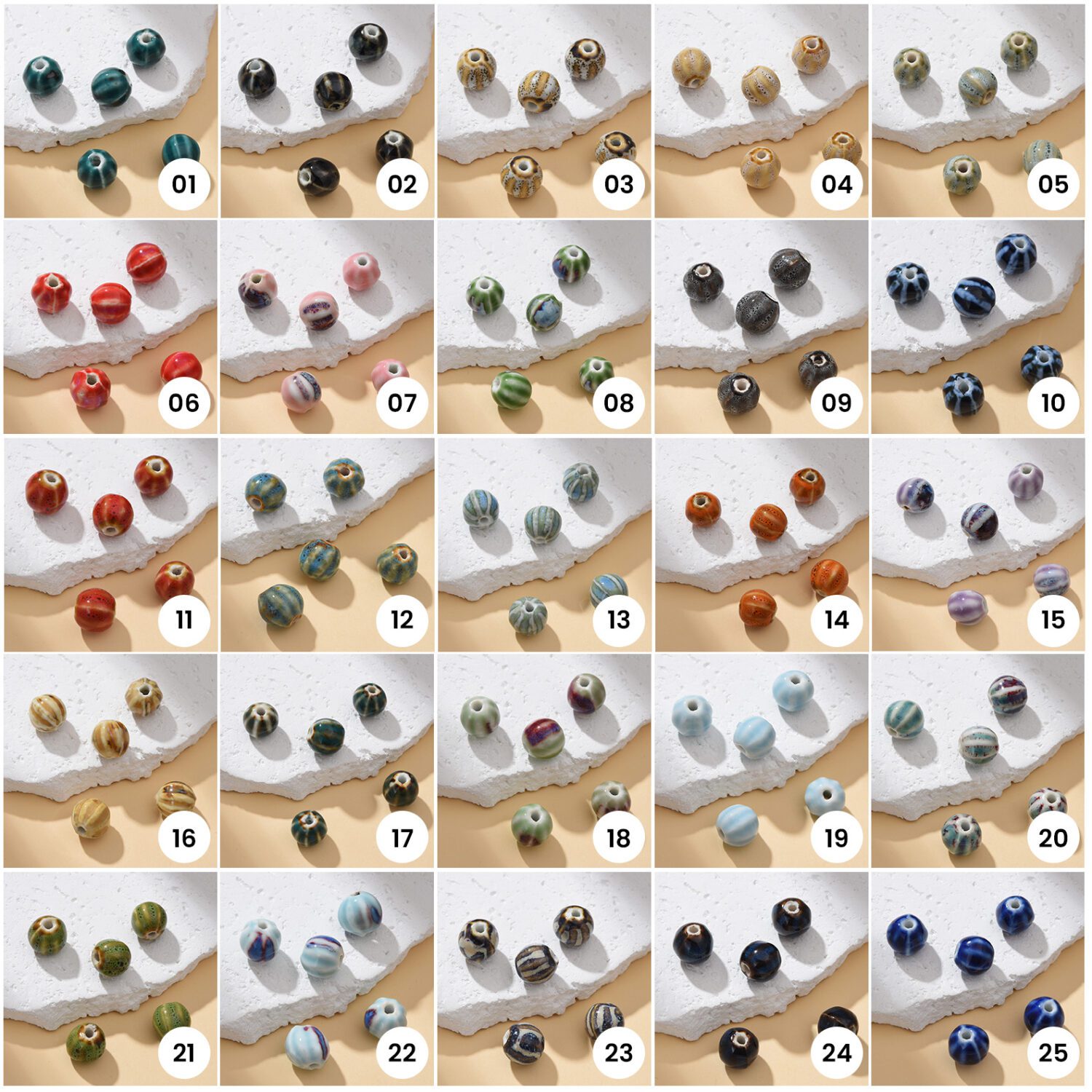 Round Ceramic Bead Large Hole, Hand-Painted Artisan Jewelry Bead, Chunky Clay Bead for Bracelets, Necklaces, Boho DIY Craft 11x10mm ORG259