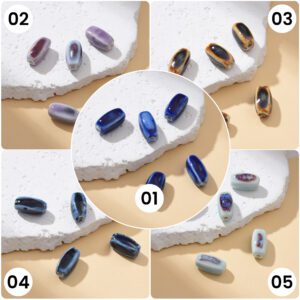 Elongated Cube Ceramic Bead, Hand-Painted Geometric Jewelry Bead, Unique Rectangular Clay Bead for Bracelets, DIY Craft Supply 16x8mm ORG262