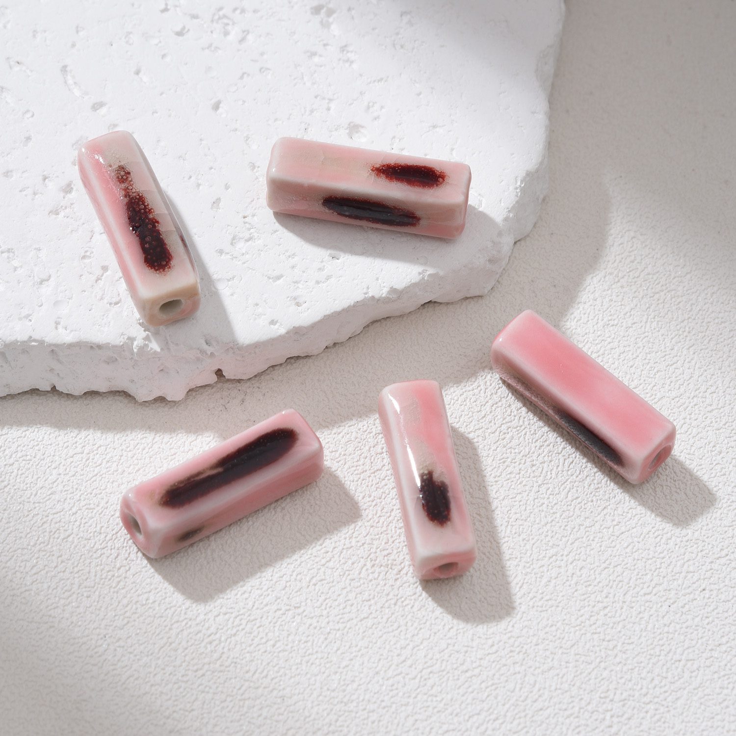 Bar Shaped Ceramic Beads, Hand-Painted Rectangular Clay Beads, Artisan Jewelry Spacer Beads, Modern Boho DIY Craft Supply 23x8mm, ORG270 - Image 4