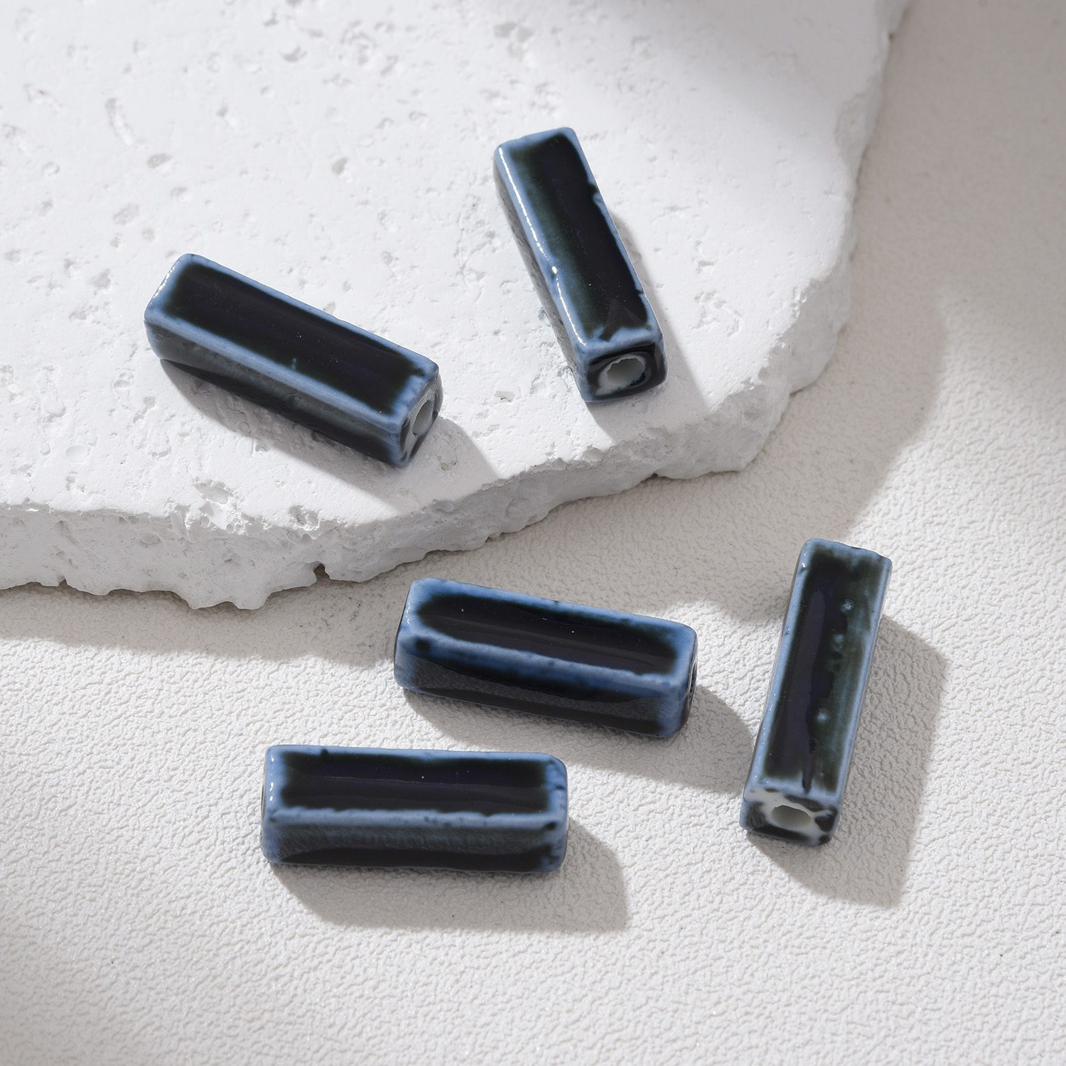 Bar Shaped Ceramic Beads, Hand-Painted Rectangular Clay Beads, Artisan Jewelry Spacer Beads, Modern Boho DIY Craft Supply 23x8mm, ORG270 - Image 9