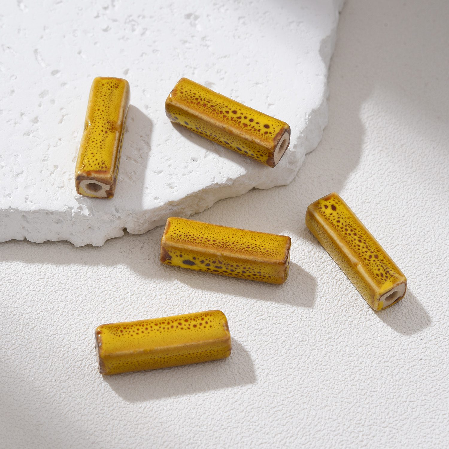 Bar Shaped Ceramic Beads, Hand-Painted Rectangular Clay Beads, Artisan Jewelry Spacer Beads, Modern Boho DIY Craft Supply 23x8mm, ORG270 - Image 8