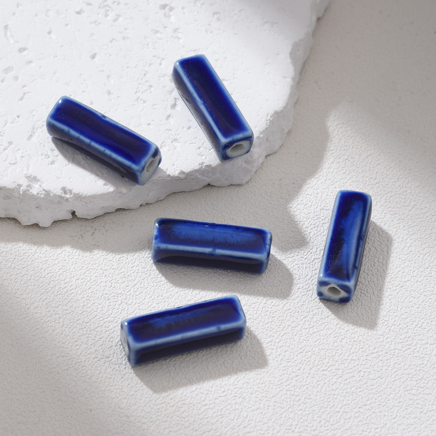 Bar Shaped Ceramic Beads, Hand-Painted Rectangular Clay Beads, Artisan Jewelry Spacer Beads, Modern Boho DIY Craft Supply 23x8mm, ORG270 - Image 10