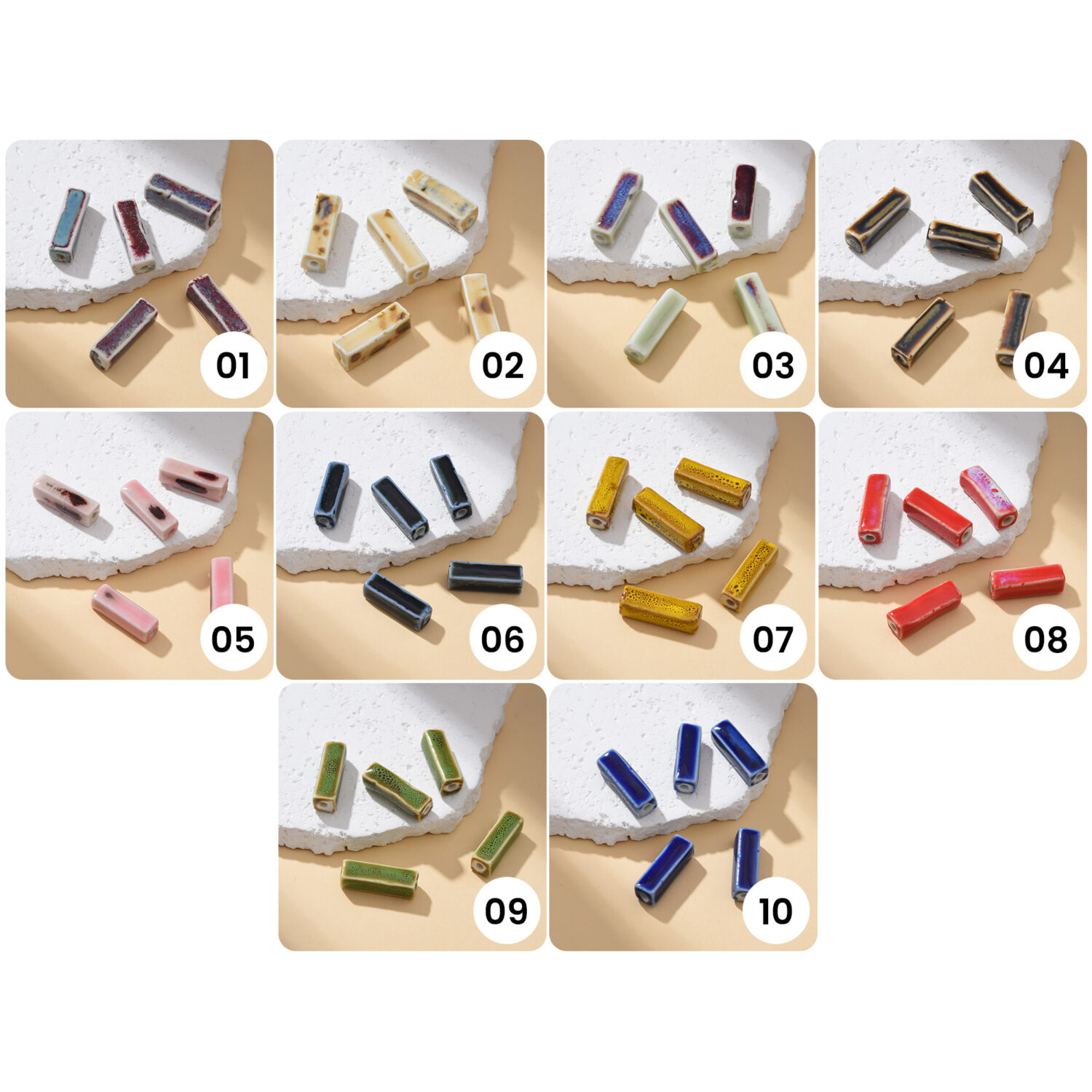 Bar Shaped Ceramic Beads, Hand-Painted Rectangular Clay Beads, Artisan Jewelry Spacer Beads, Modern Boho DIY Craft Supply 23x8mm, ORG270