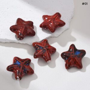 Starfish Ceramic Bead, Ocean Theme Handmade Clay Bead, Coastal Pottery Bead for DIY Jewelry, Beach Boho Bead Supply 22mm, ORG273