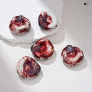 Irregular Stone Ceramic Bead, Hand-Painted Organic Clay Bead, Artisan Spacer Bead for Jewelry Making, Boho Earthy Craft Supply 28mm, ORG275