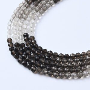Smoky Quartz Faceted Round Beads 4mm Natural Brown Gemstone Micro Rounds for Jewelry Making Full Strand 15.5" PRP1144