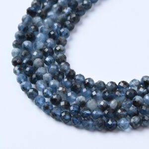 Dark Aquamarine Faceted Round Beads 4mm Natural Dark Blue Gemstone Micro Rounds for Jewelry Making Full Strand 15.5" PRP1145