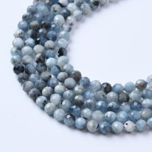 Aquamarine 4mm Faceted Round Beads Natural Genuine Blue Gemstone Micro Rounds for DIY Jewelry Making Full Strand 15.5" PRP1147