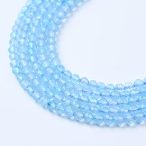 Blue Topaz Faceted Round Beads 3.5mm Natural Sky Blue Gemstone Micro Rounds for Fine Jewelry Making Full Strand 15.5" PRP1150