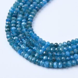 High Quality Apatite 4x3mm Faceted Round Beads Natural Blue Gemstone Micro Rounds for Jewelry Making 15.5" Full Strand PRP1153