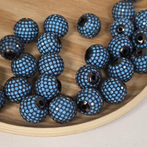 Micro Pave Rhinestone Beads, Sparkly Turquoise Blue Round Spacer Beads for DIY Necklace Bracelet Jewelry Making, Shiny CZ Bead Gift, RB003