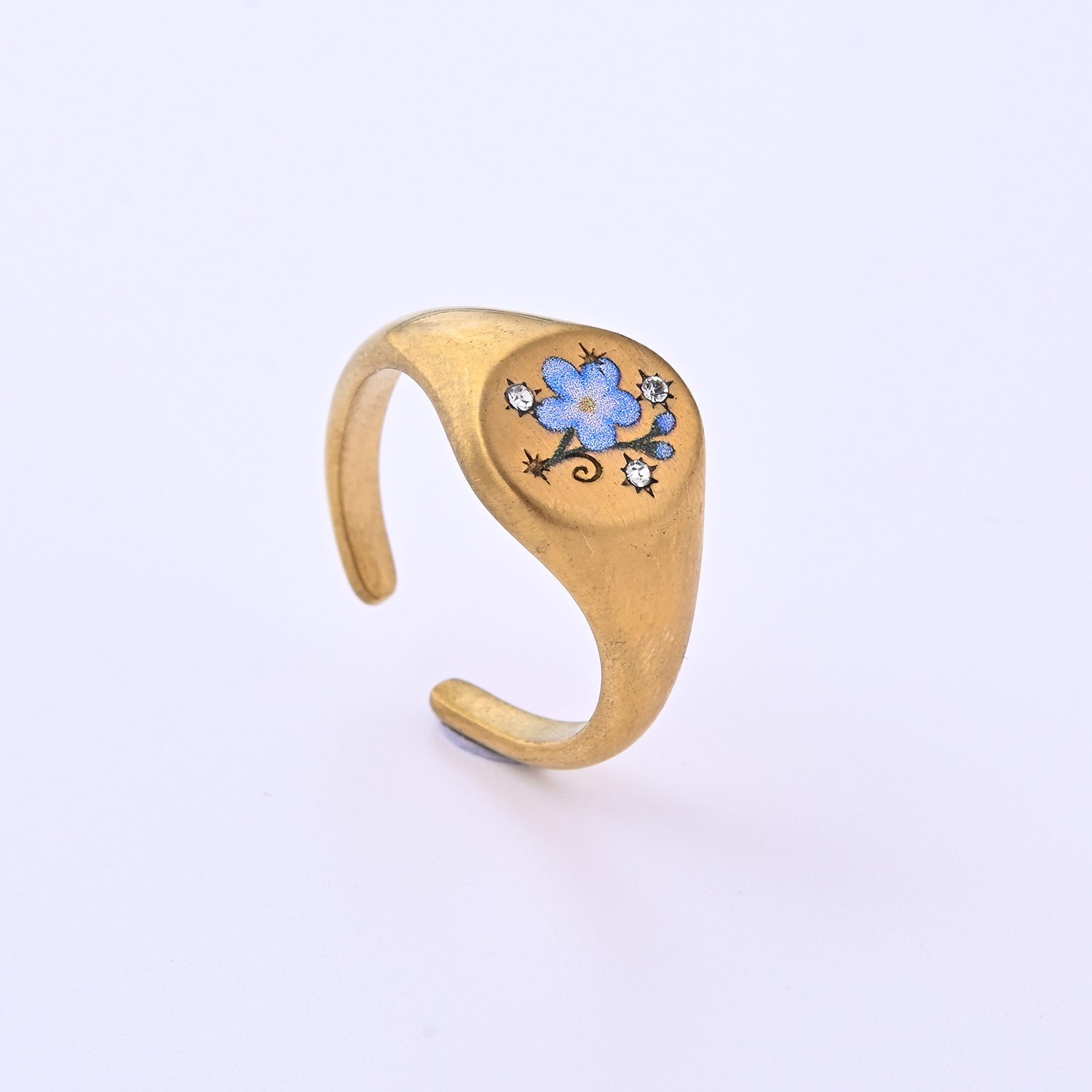 Gold Filled Don’t Forget Me Adjustable Ring, Engraved Blue Flower Design Jewelry for Women, Romantic Boho Accessory Gift, Dainty Ring RG238