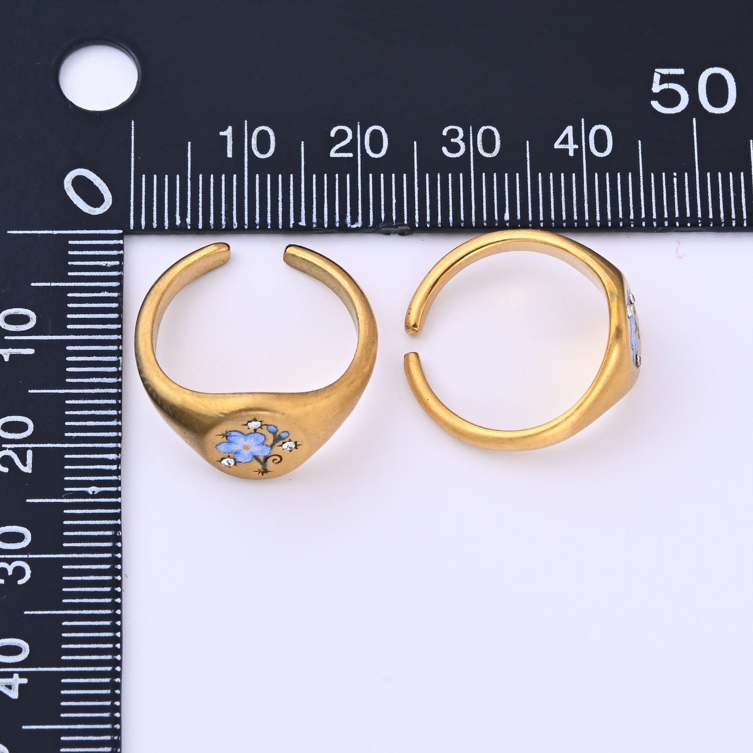 Gold Filled Don’t Forget Me Adjustable Ring, Engraved Blue Flower Design Jewelry for Women, Romantic Boho Accessory Gift, Dainty Ring RG238 - Image 2