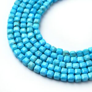 Sleeping Beauty Turquoise Beads Faceted Cube Cut 2.5mm 4mm, Grade AAA Genuine Blue Gemstone Beads for Jewelry Making Bracelet Design TUQ095