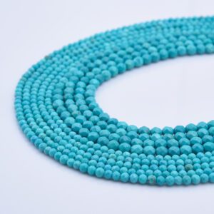 Candelaria Turquoise Faceted Round Gemstone Beads 2mm 3mm 4mm – Genuine Nevada Turquoise Beads for Jewelry Making & Boho Designs TUQ099