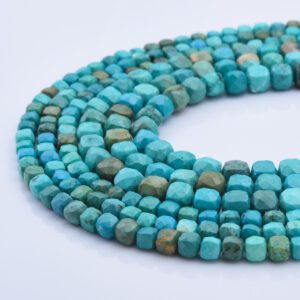 Candelaria Turquoise Faceted Rounded Cube Gemstone Beads 5mm 7mm – Rare Nevada Turquoise Beads for Jewelry Making & Artisan Crafts TUQ100