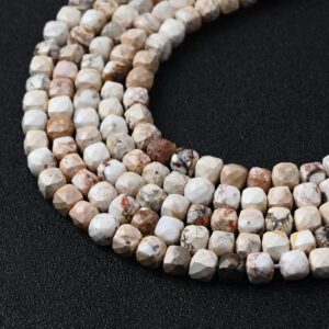 White Buffalo Turquoise Faceted Cube Beads 5mm 6mm 9mm, Natural Gemstone Beads for Jewelry Making 15.5" Full Strand TUQ105