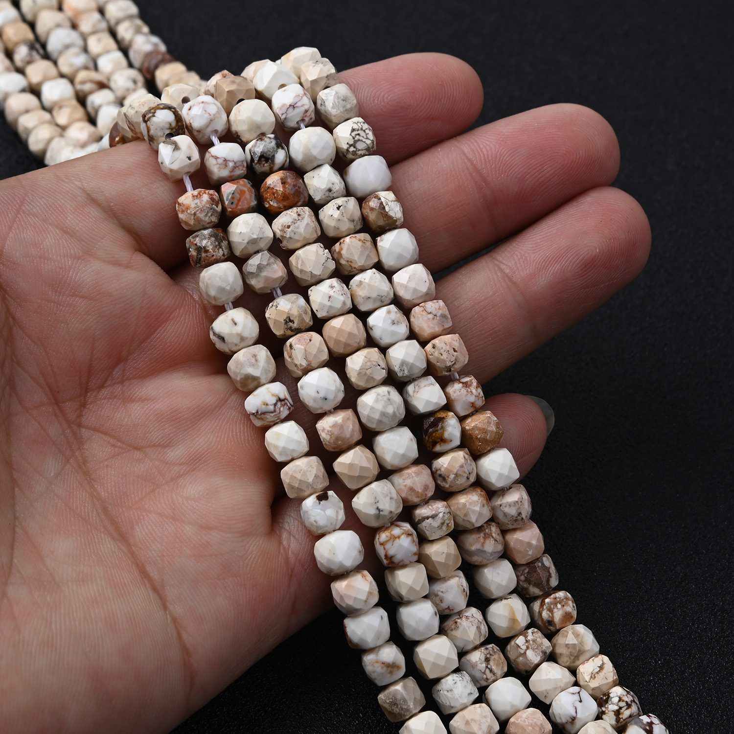 White Buffalo Turquoise Faceted Cube Beads 5mm 6mm 9mm, Natural Gemstone Beads for Jewelry Making 15.5" Full Strand TUQ105 - Image 2