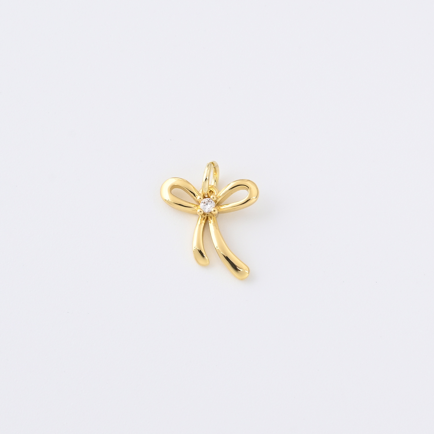 Gold Filled Ribbon Bow Charm, Minimalist CZ Pendant for DIY Necklace Bracelet Earrings Jewelry Making, Cute Dainty Accessory Gift, CP2338