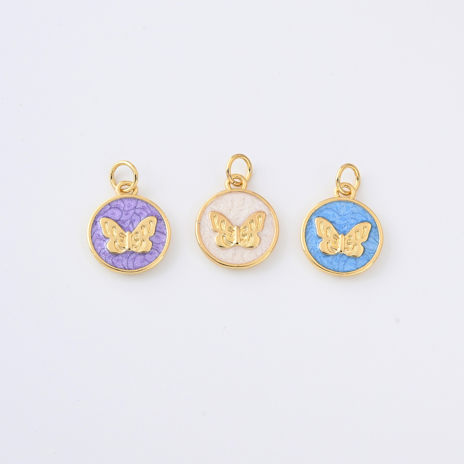 Gold Filled Butterfly Round Enamel Charm, Colorful Coin Pendant for DIY Necklace Bracelet Earrings Jewelry Making, Boho Accessory, CP2342