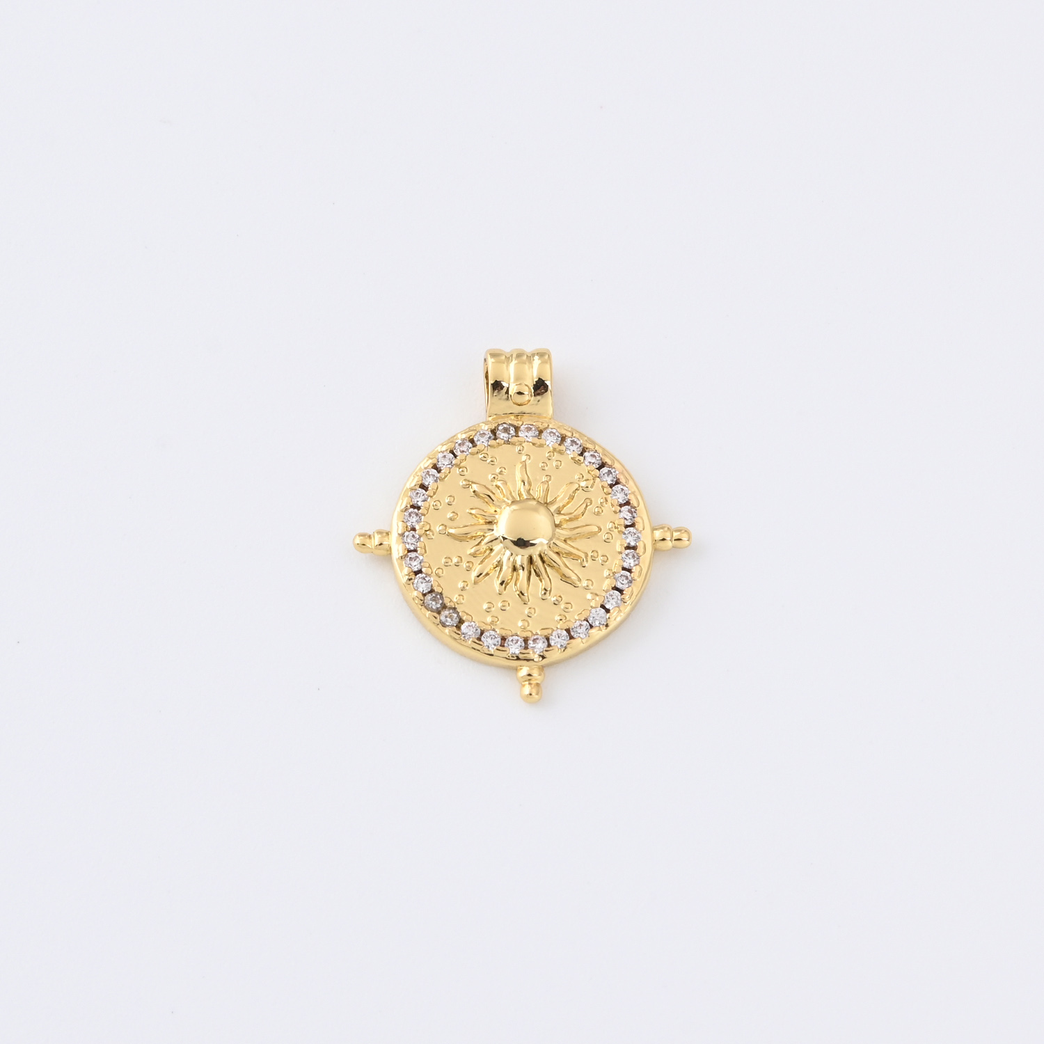 Gold Filled Sun Charm, CZ Round Sunburst Pendant for DIY Necklace Bracelet Earrings Jewelry Making, Celestial Dainty Accessory Gift, CP2345