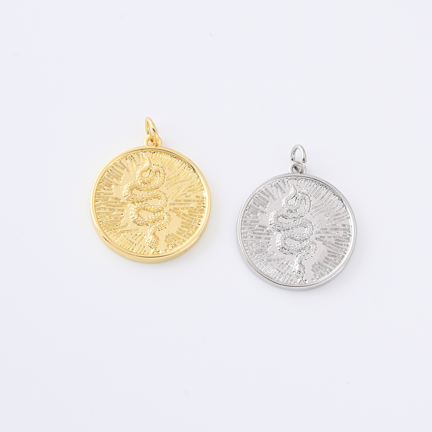 Gold Filled Snake Medallion Charm, Round Engraved Serpent Pendant for DIY Necklace Bracelet Jewelry Making, Protection Amulet Gift, CP2353