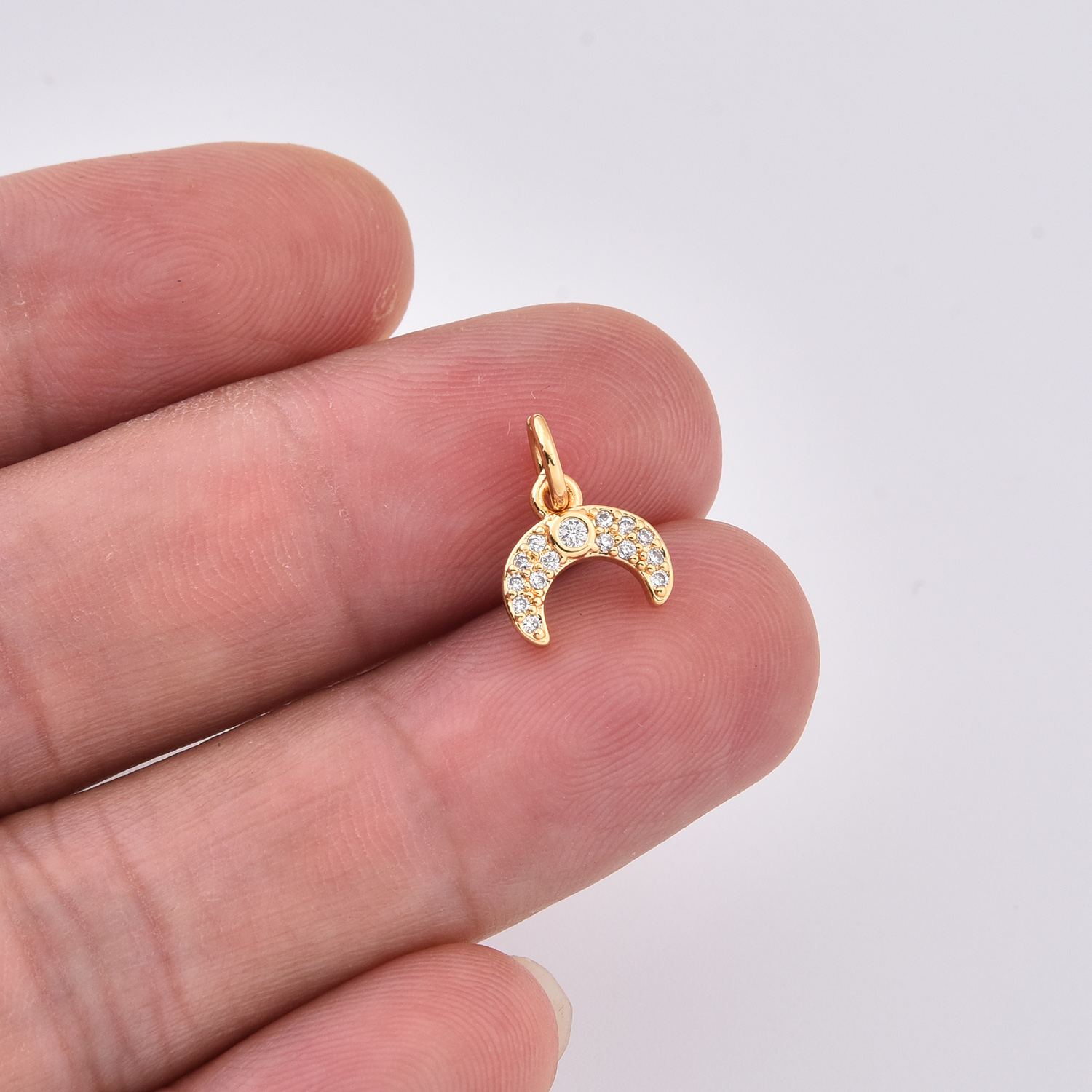 Gold Filled CZ Crescent Moon Charm, Sparkly Half Moon Pendant for DIY Necklace Bracelet Jewelry Making, Minimal Celestial Gift, CP2359 - Image 2