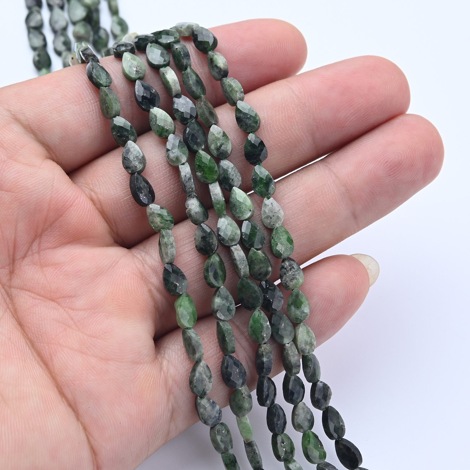 Faceted AAA Chrome Diopside Beads, Leaf Teardrop Gemstone Beads, 4x6mm Emerald Green Dangles, Jewelry Making Supplies GRN670 - Image 2