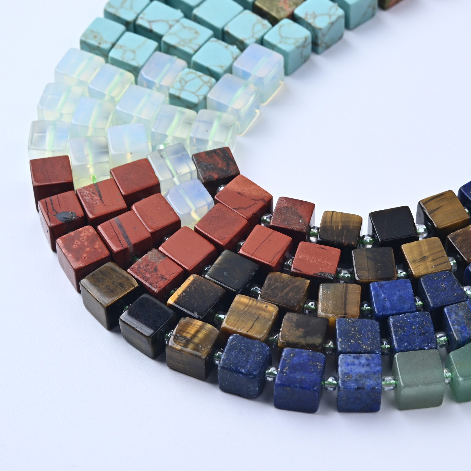 Healing Crystal Cube Beads 8mm, Smooth Gemstone Beads Strand, Tiger Eye Amethyst Aventurine Rose Quartz 7 Gemstones, Jewelry Making GRN680