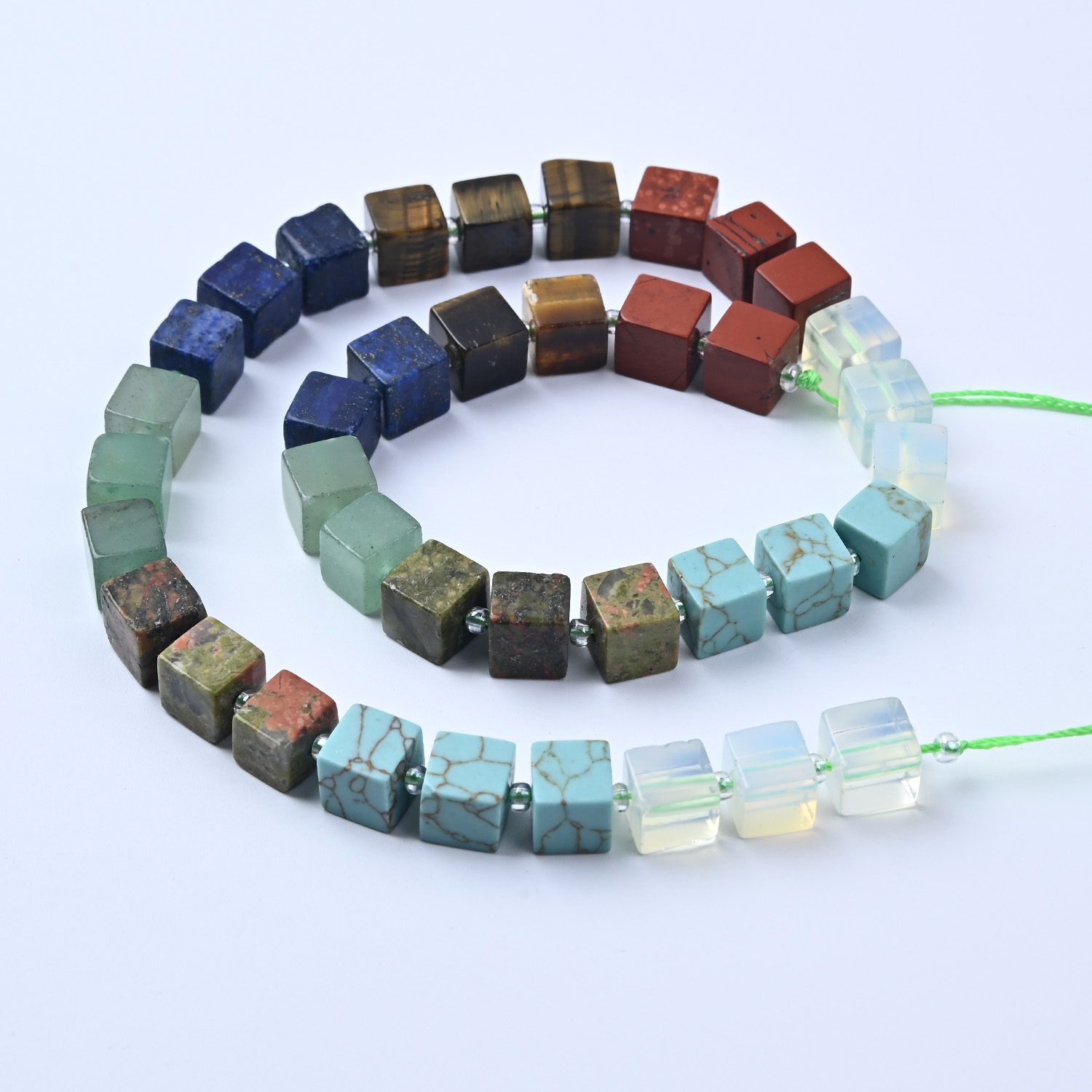 Healing Crystal Cube Beads 8mm, Smooth Gemstone Beads Strand, Tiger Eye Amethyst Aventurine Rose Quartz 7 Gemstones, Jewelry Making GRN680 - Image 4