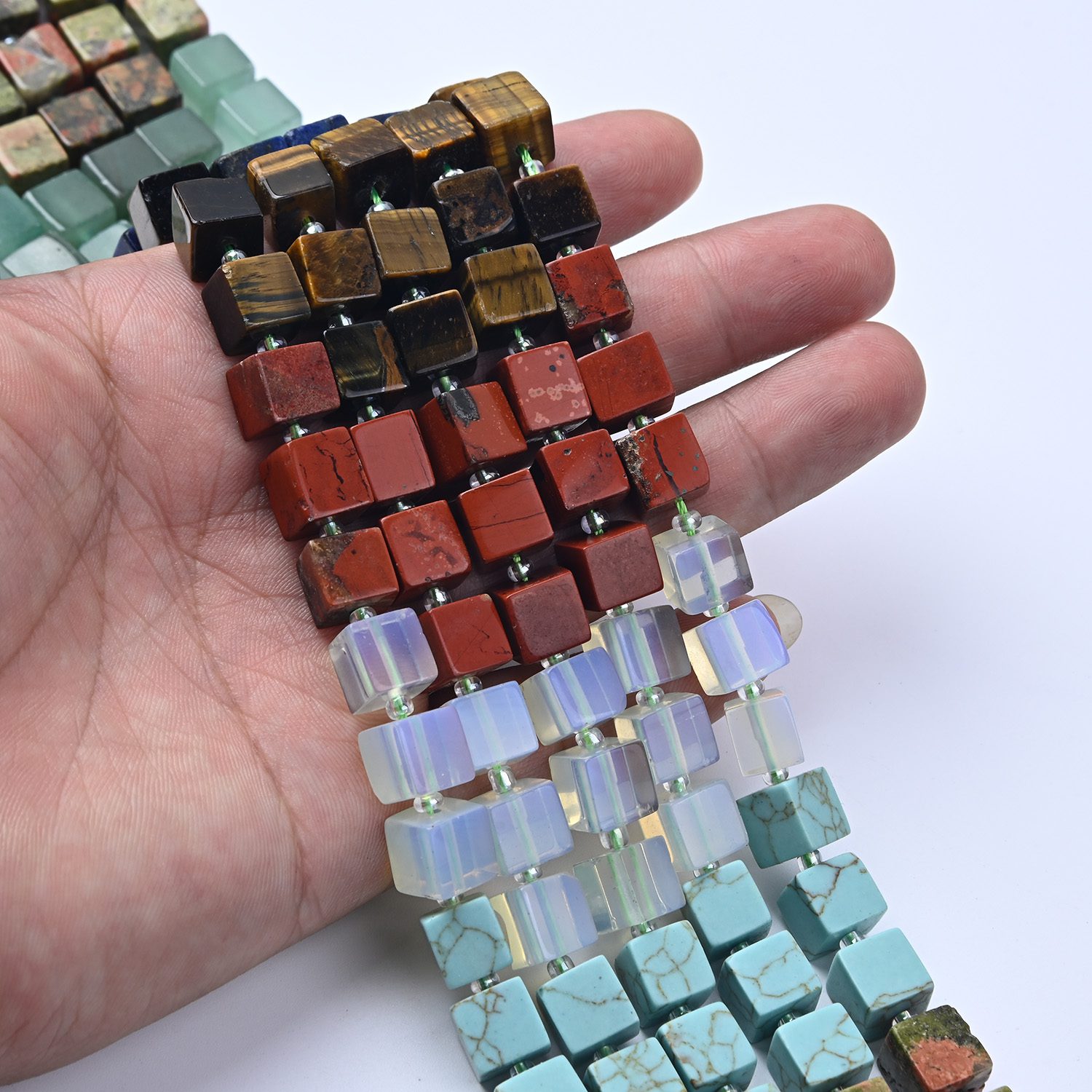 Healing Crystal Cube Beads 8mm, Smooth Gemstone Beads Strand, Tiger Eye Amethyst Aventurine Rose Quartz 7 Gemstones, Jewelry Making GRN680 - Image 2